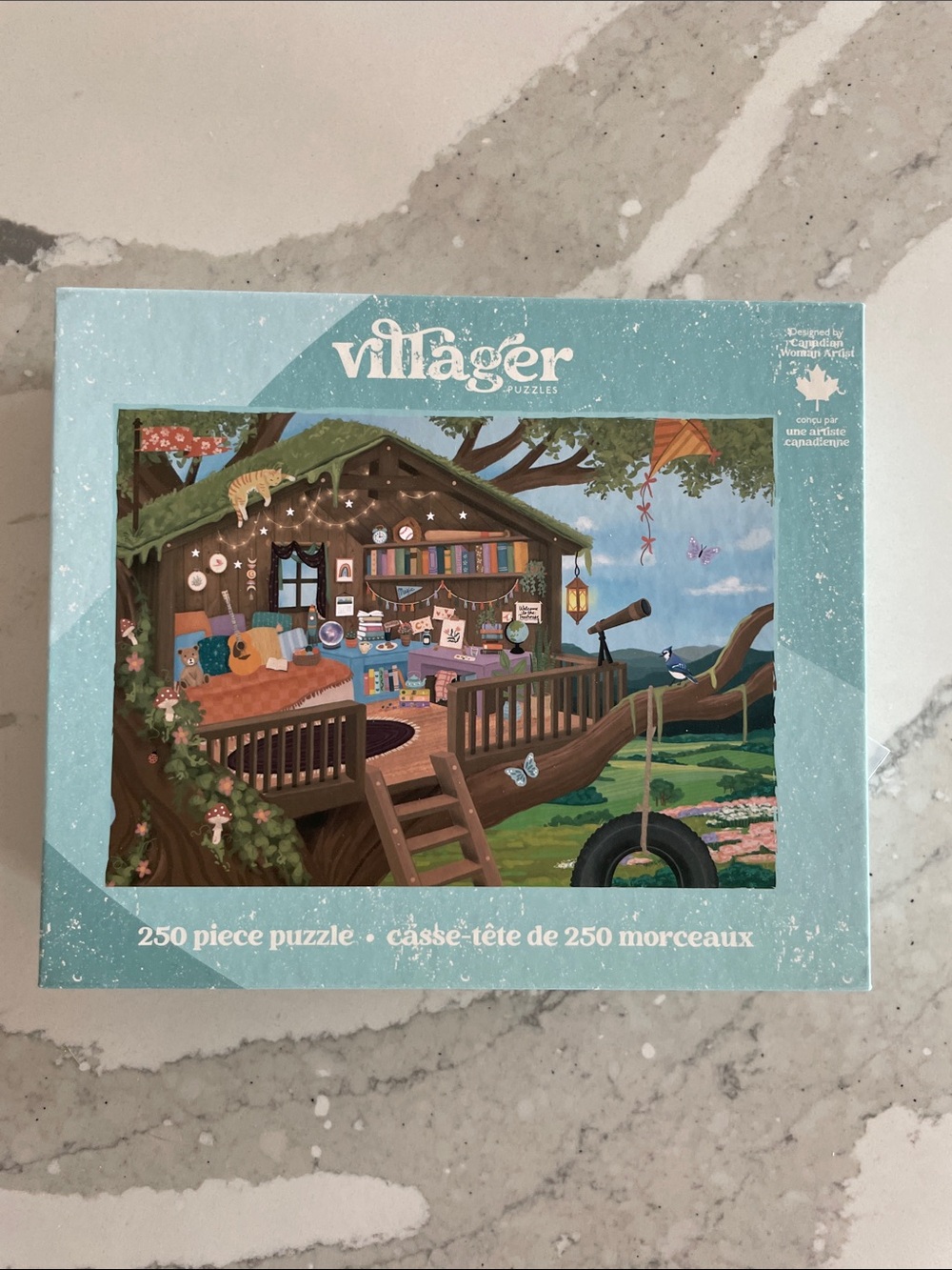 Villager Treehouse Puzzle - Teal and Brown Artwork